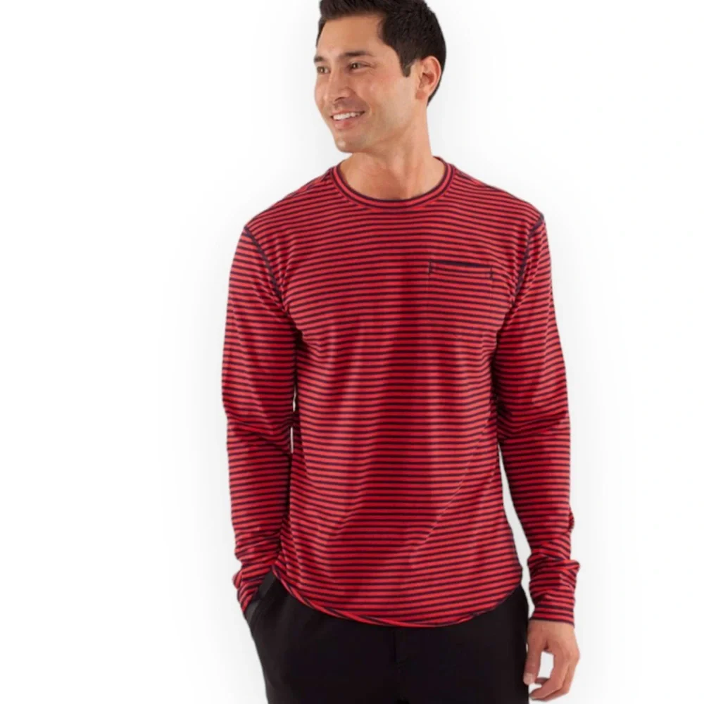 Lululemon 5 Year Basic Long Sleeve Classic Stripe Black Swan Love Red - Picture 2 of 5